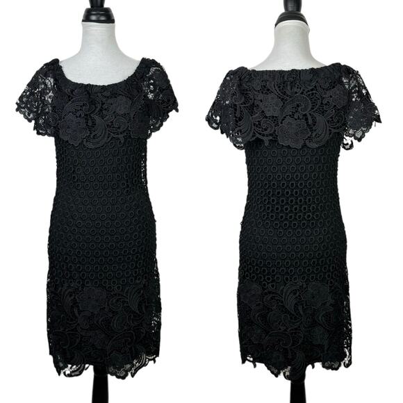 Tahari ASL NWT Amy Black Lace Off the Shoulder Cocktail Party Sheath Dress - Picture 1 of 12